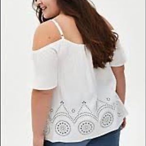 Torrid White Cold Shoulder Eyelet Shirt.